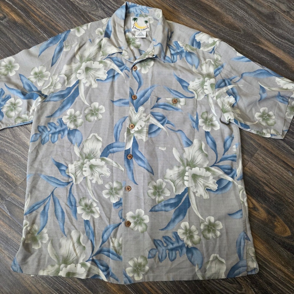 Banana Cabana Mens Large 100% Silk Floral Short Sleeve Button Down‎ Shirt